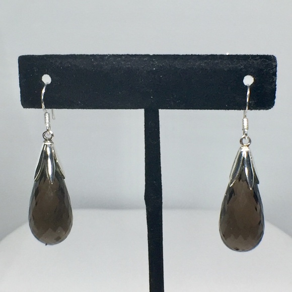 Sterling Silver & Smoky Topaz Teardrop Earrings - Picture 2 of 3